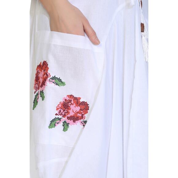 White by Nature Women 100% Cotton Asymmetric Embroidered Pocket Skirt Size S - Picture 6 of 9